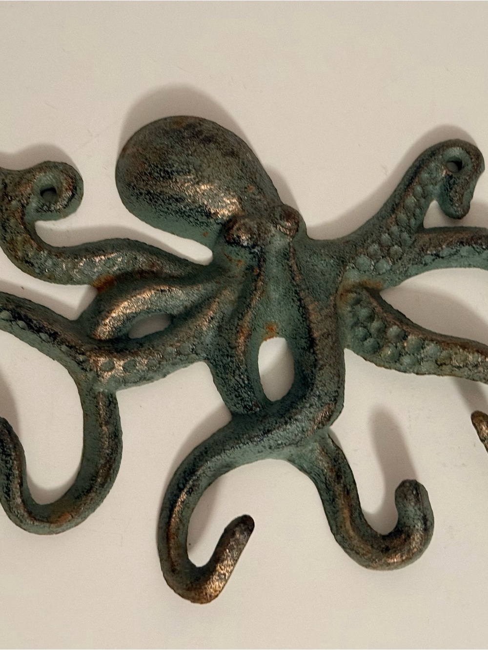 Decorative Cast Iron Octopus Wall Hook in Weathered Teal Coastal Beach